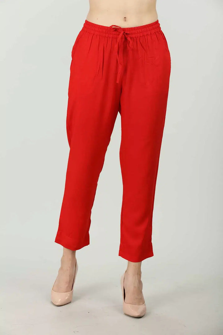 Red Solid Viscose Palazzo