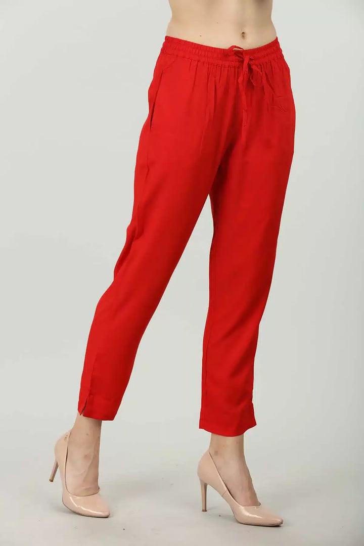 Red Solid Viscose Palazzo