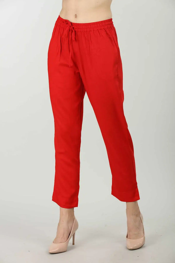 Red Solid Viscose Palazzo