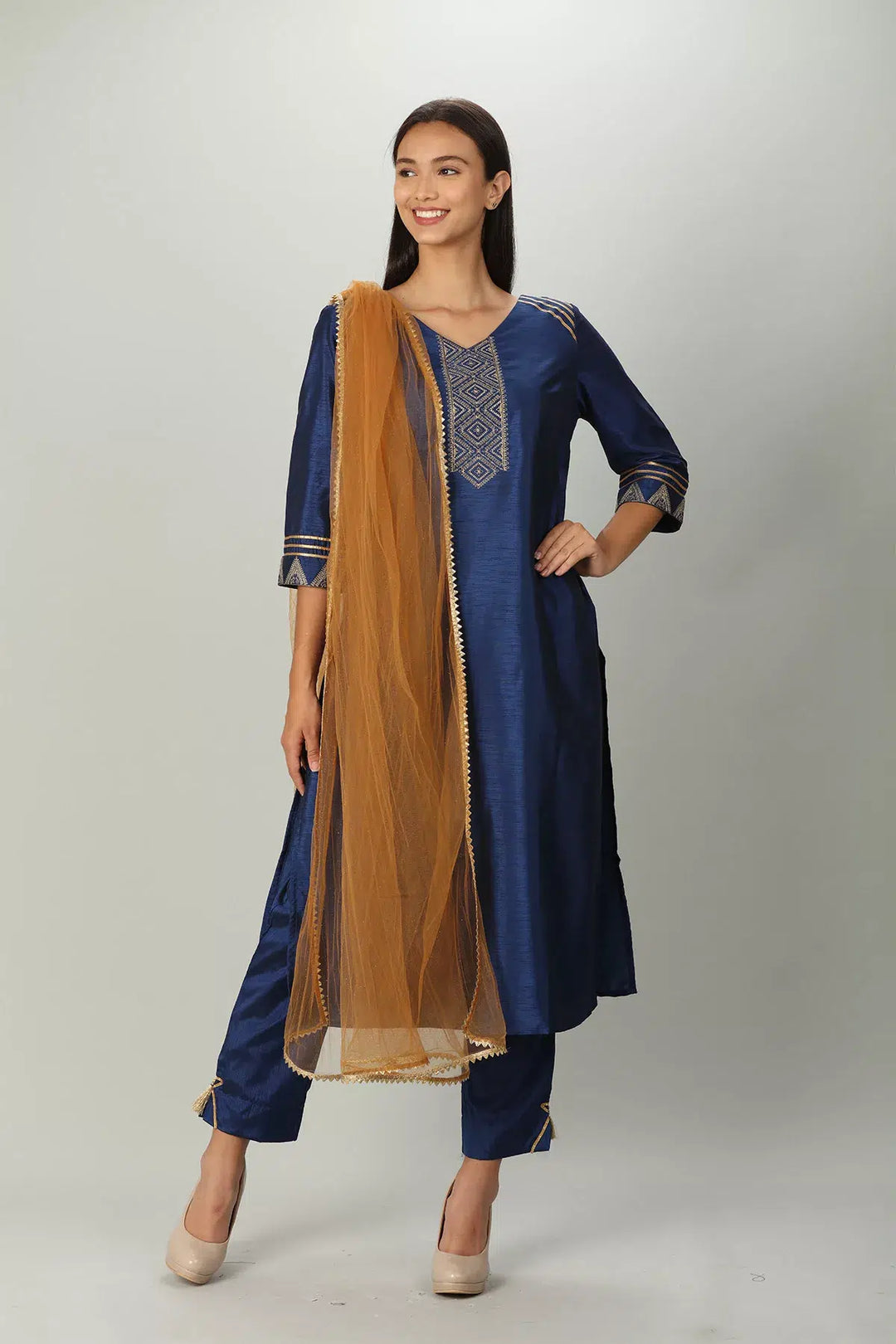 Blue Solid Silk ENSEMBLE Palazzo