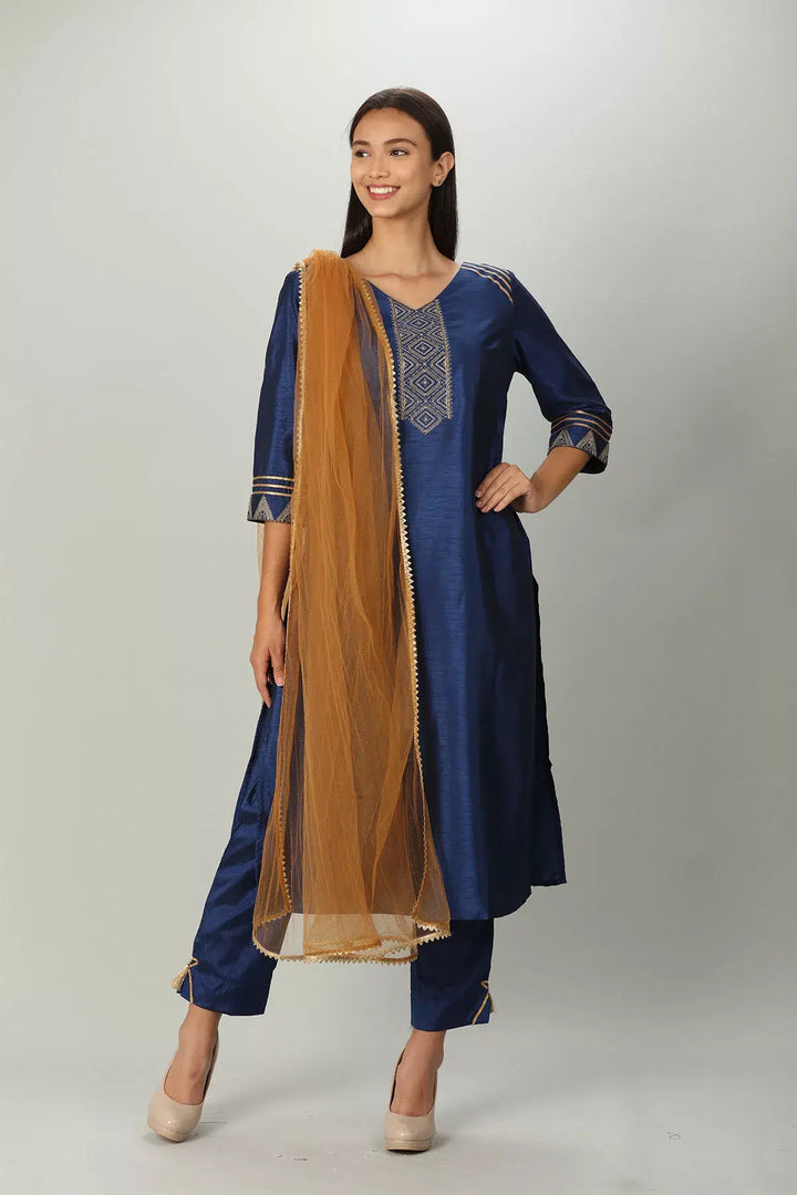 Blue Solid Silk ENSEMBLE Palazzo