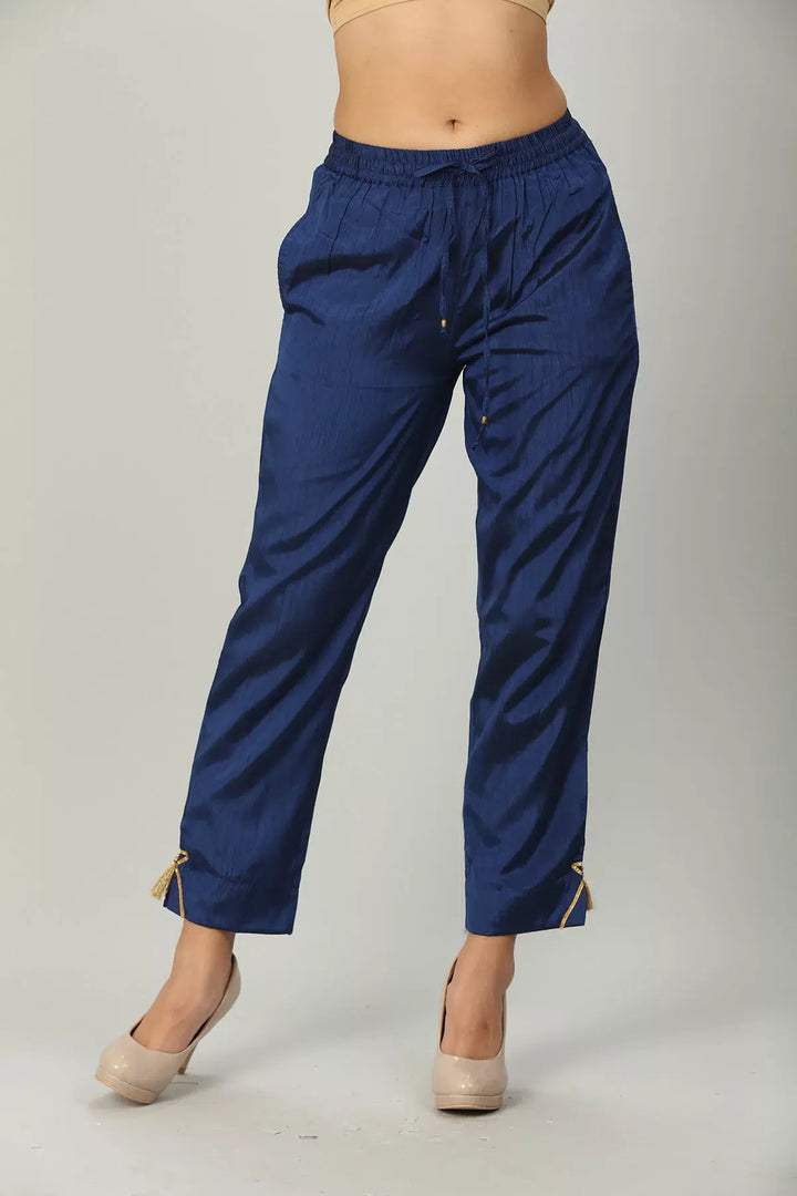 Blue Solid Silk ENSEMBLE Palazzo