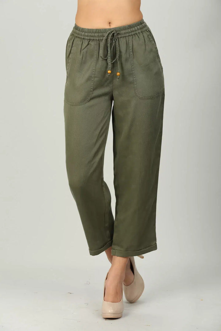 Olive Green solid mid-rise pant