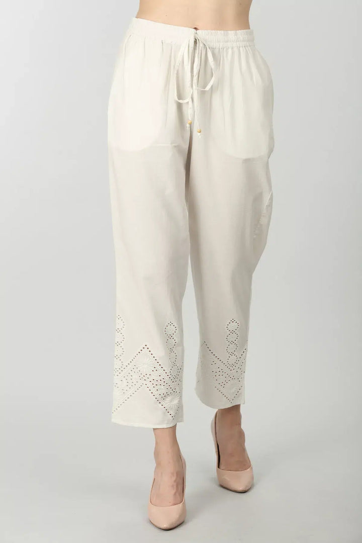 Textured cotton off-white palazzo