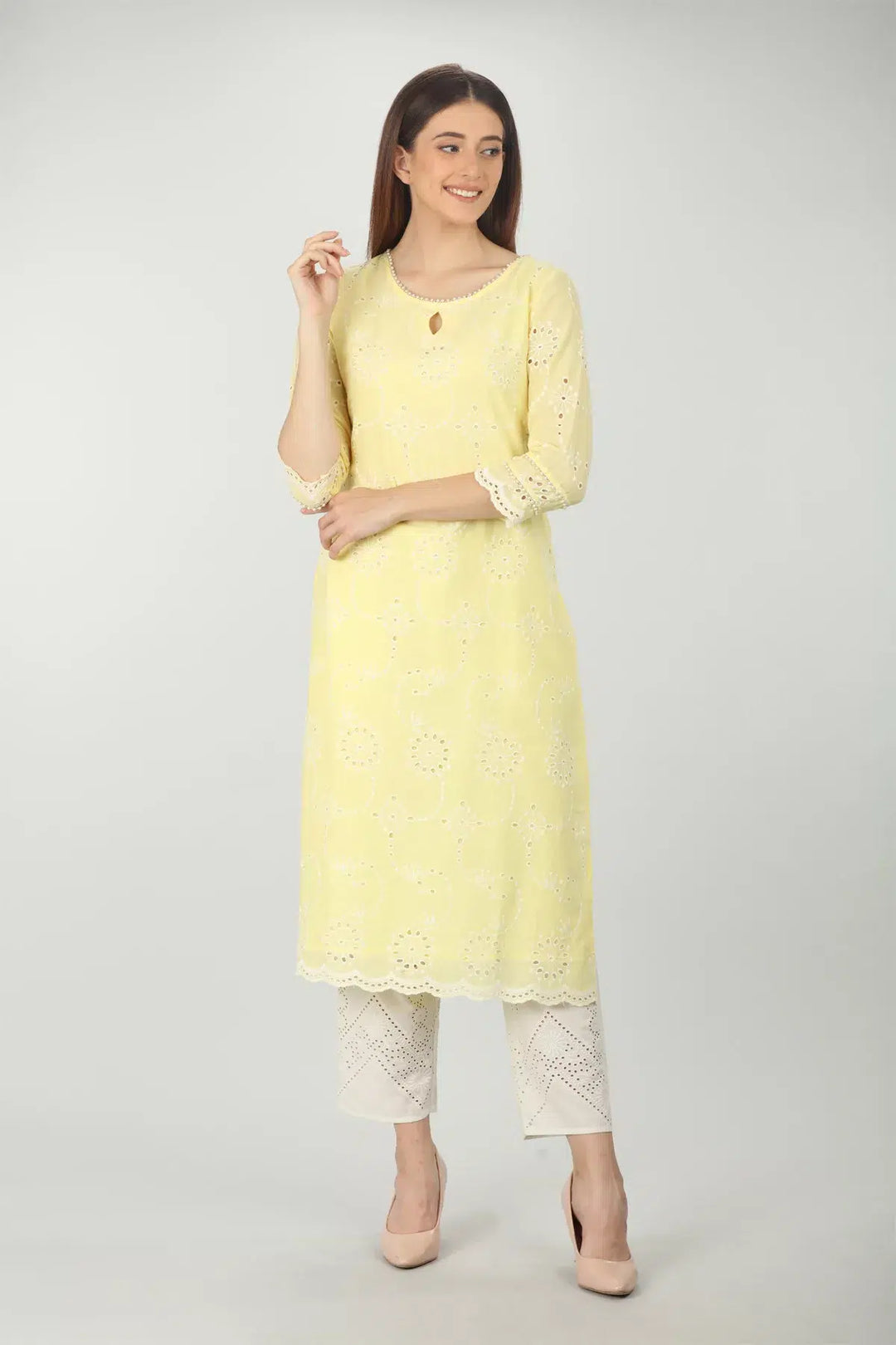 Textured cotton off-white palazzo