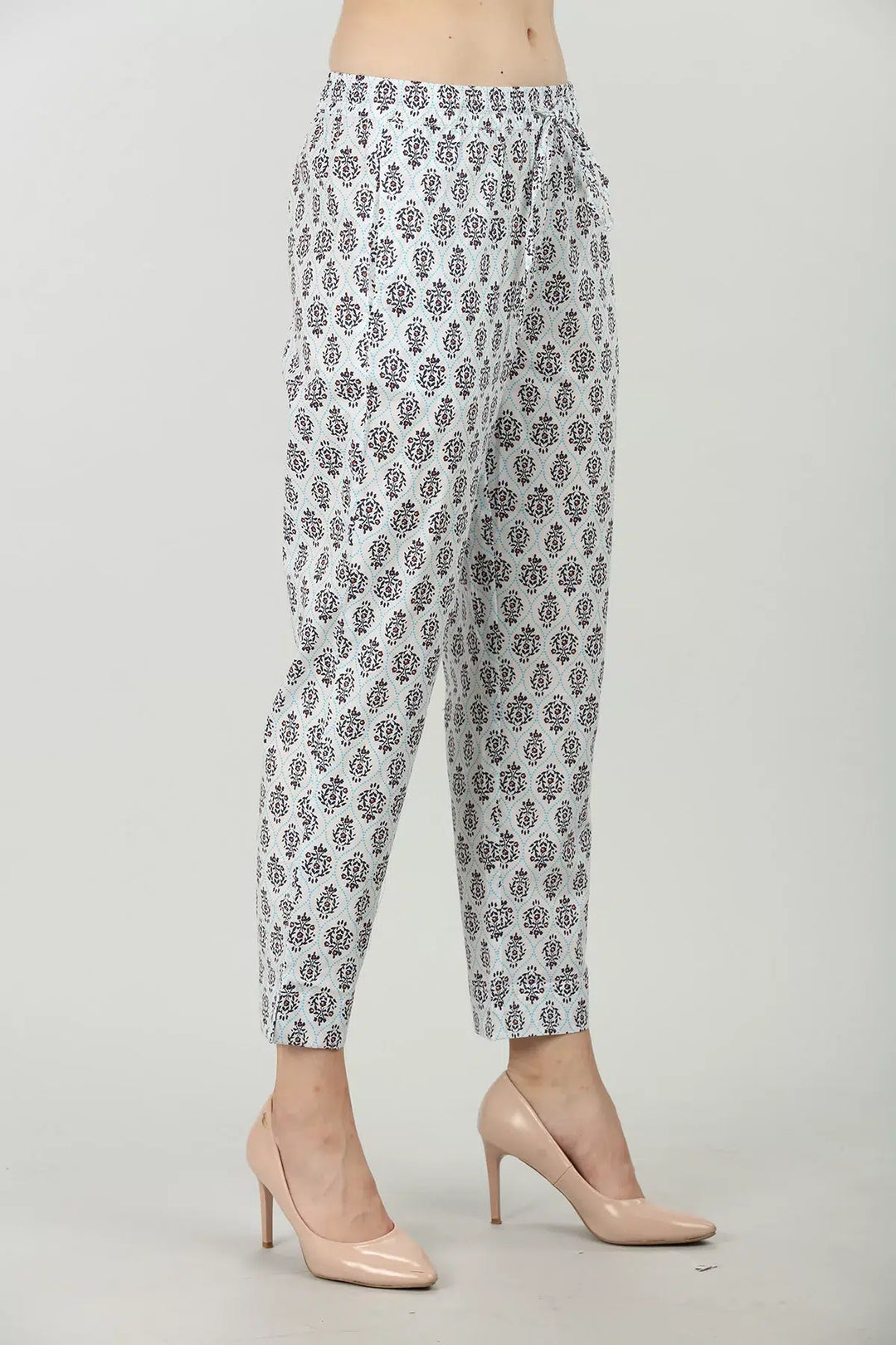 Grey cotton Elastic printed palazzo