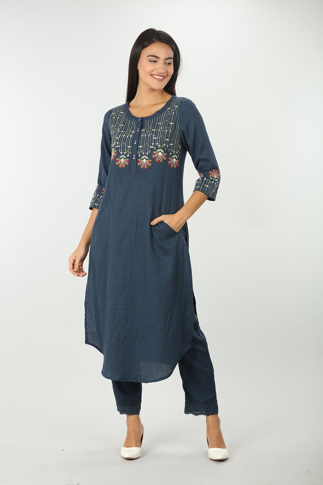 Blue solid palazzo