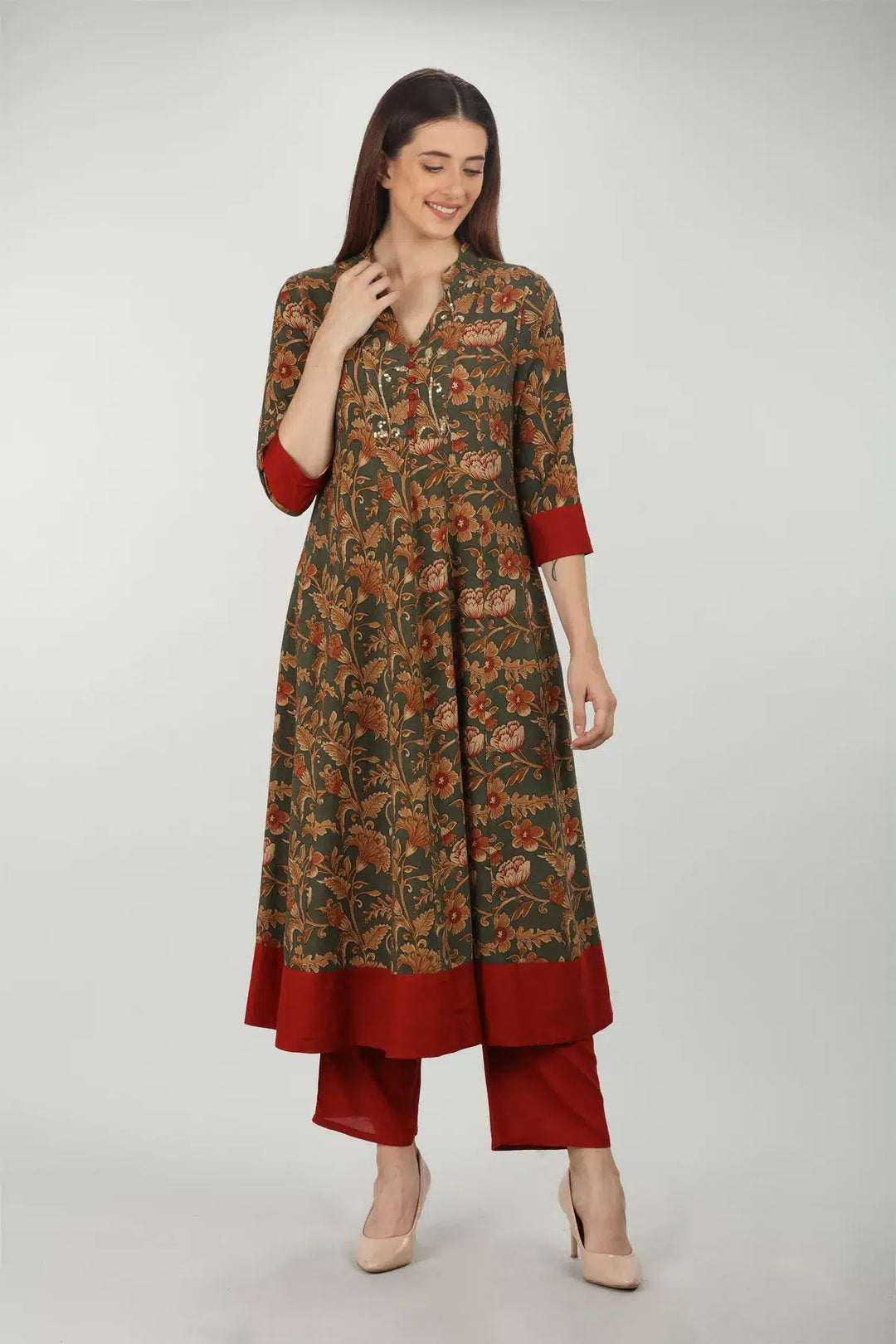 Dark Brick Red Solid Regular palazzo
