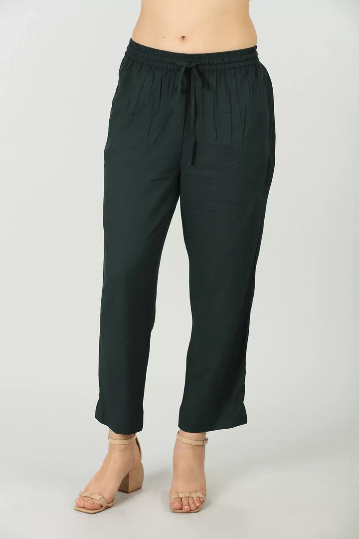 Dark Green waist tie solid palazzo