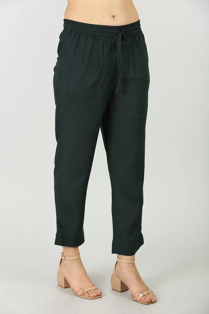 Dark Green waist tie solid palazzo