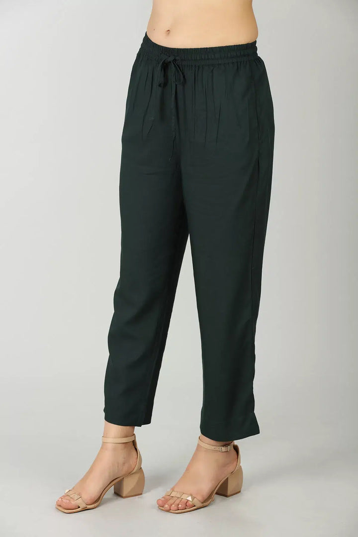 Dark Green waist tie solid palazzo