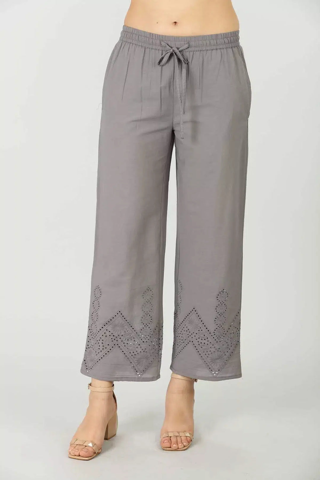 Grey Schiffli Embroidered Palazzo