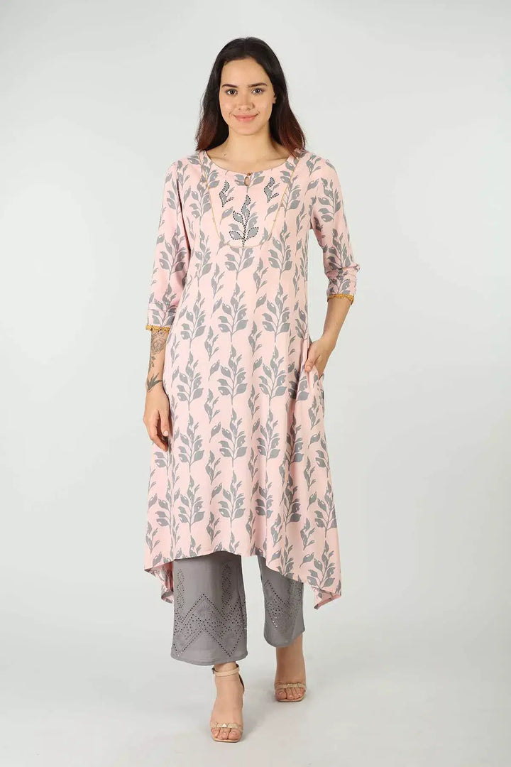 Grey Schiffli Embroidered Palazzo