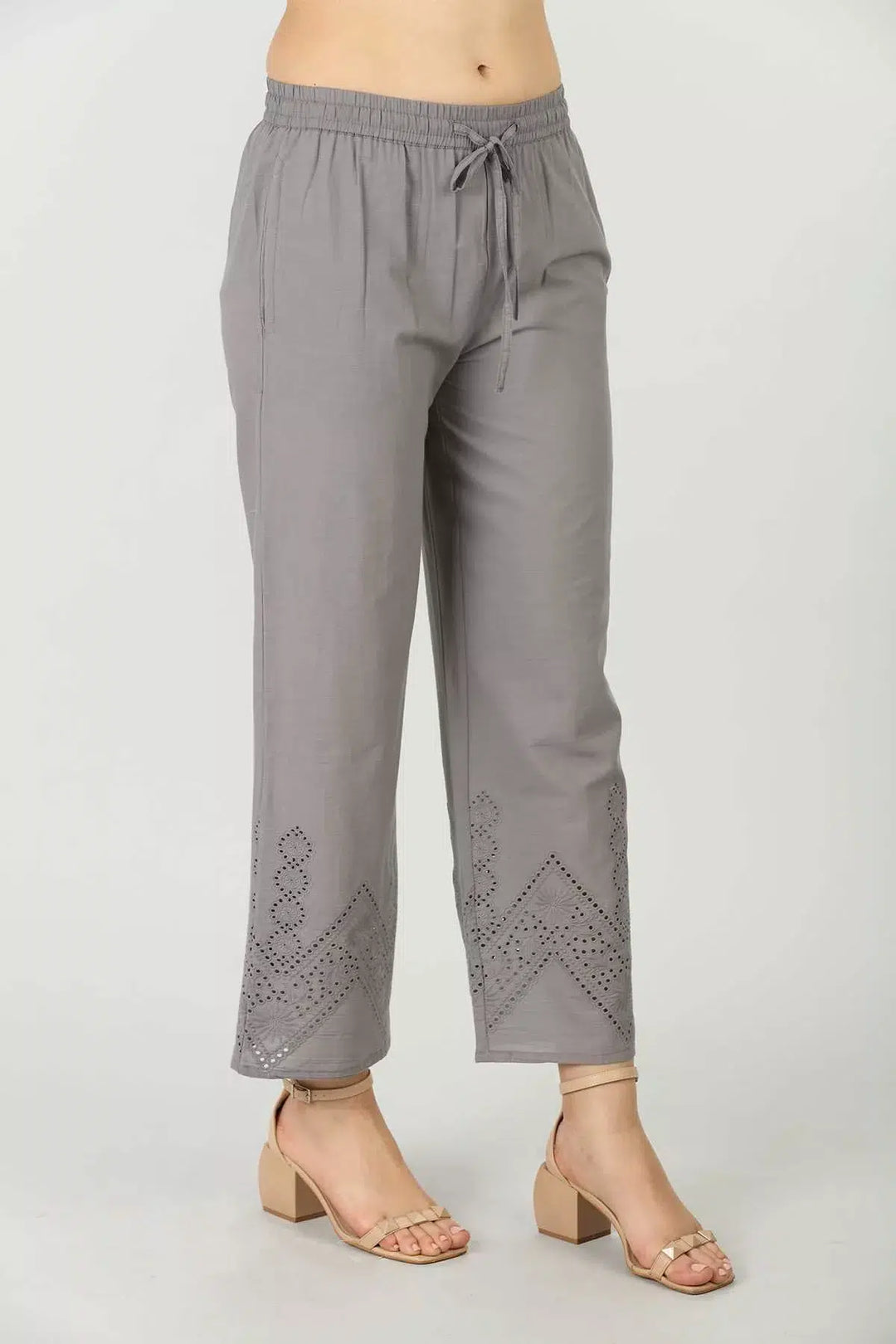 Grey Schiffli Embroidered Palazzo