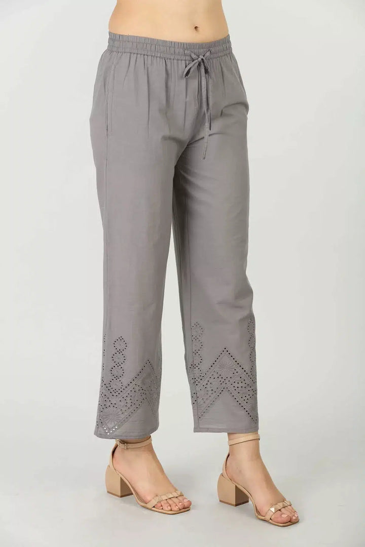 Grey Schiffli Embroidered Palazzo