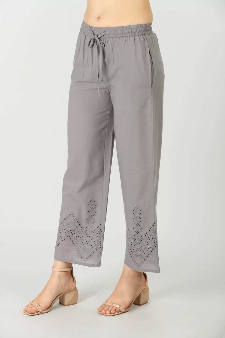 Grey Schiffli Embroidered Palazzo