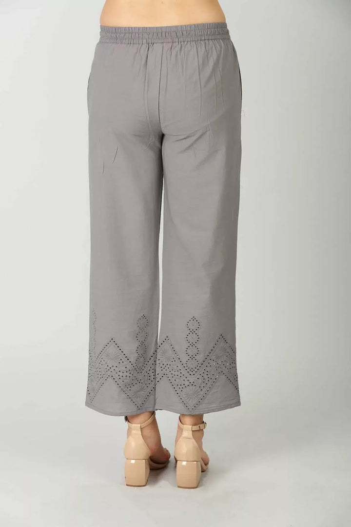 Grey Schiffli Embroidered Palazzo