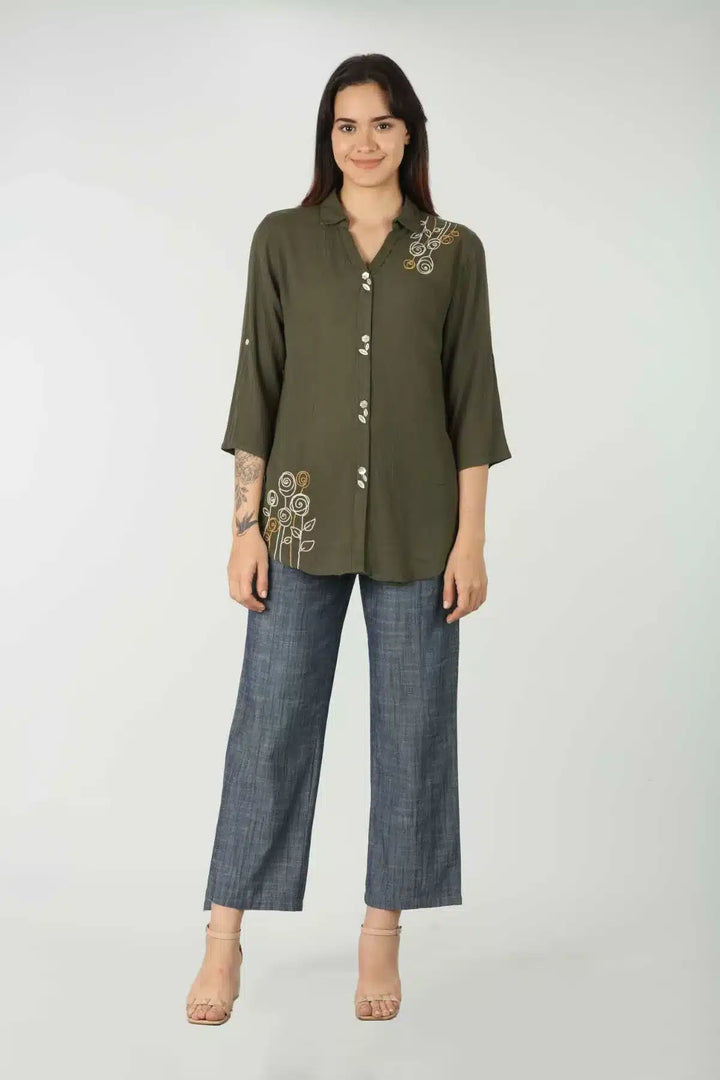 Slate Blue Cotton Chambray Pants