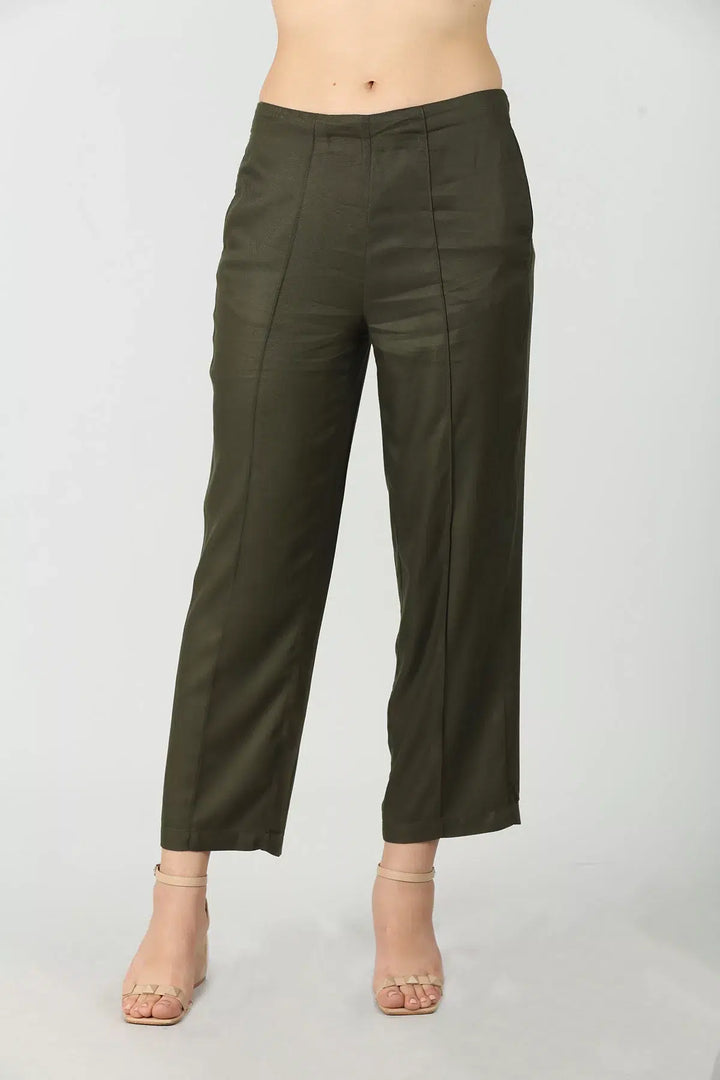 Olive grey solid pants with pockets