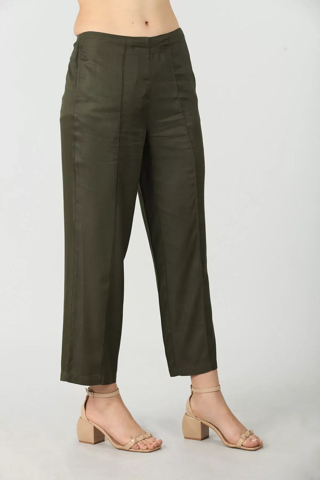 Olive grey solid pants with pockets