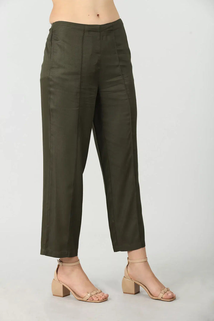 Olive grey solid pants with pockets