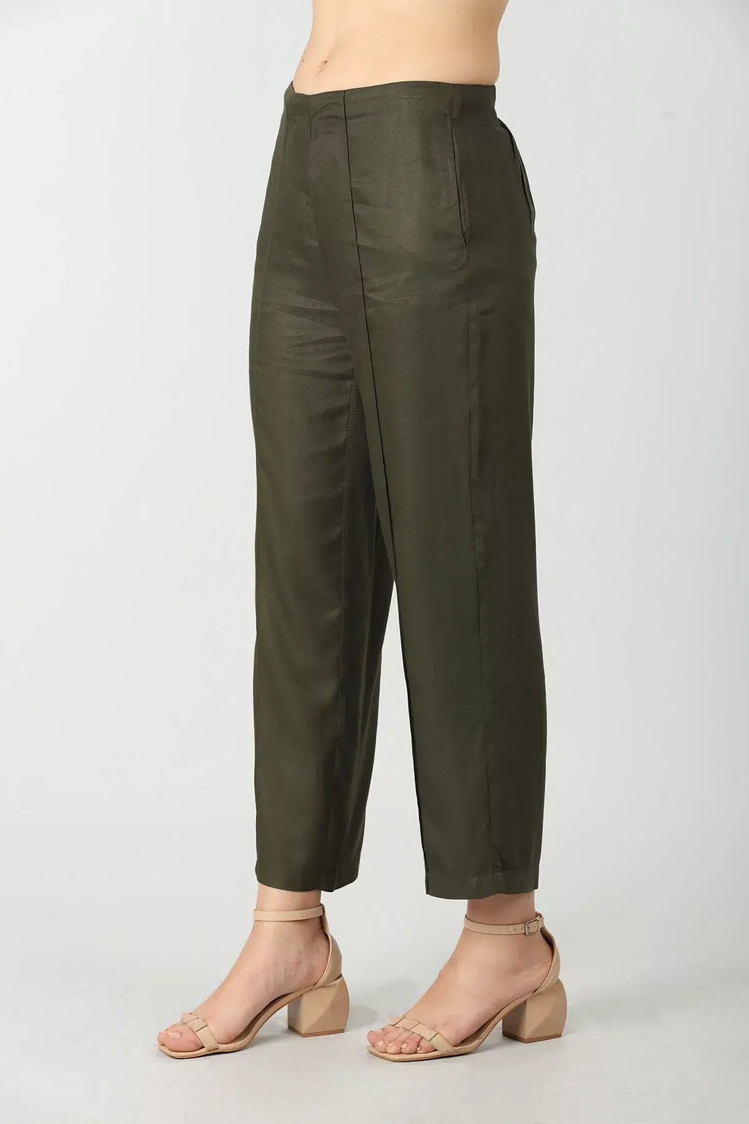 Olive grey solid pants with pockets
