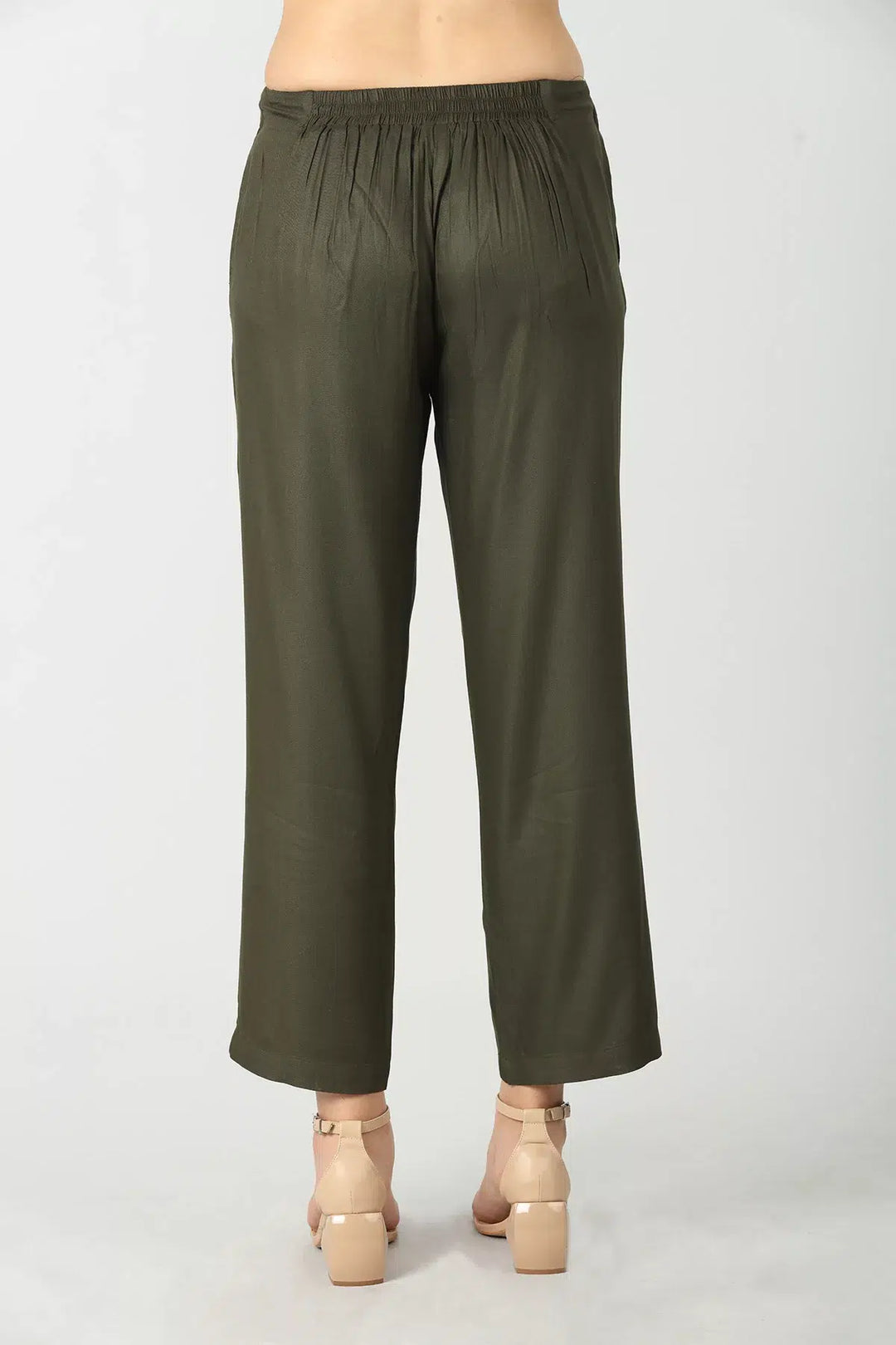 Olive grey solid pants with pockets