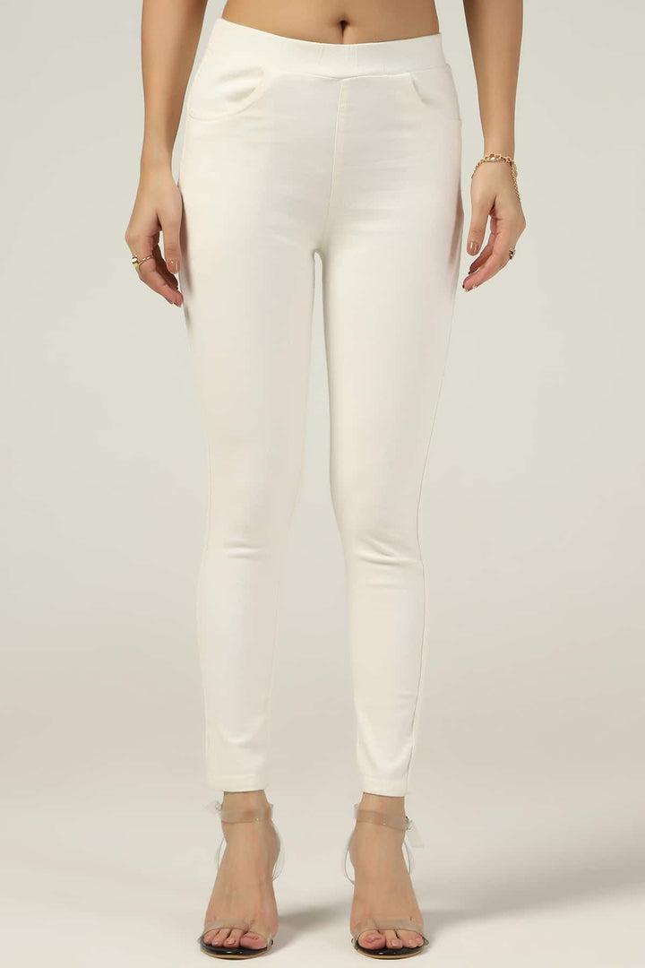 White Lycra Twill Slim Pants