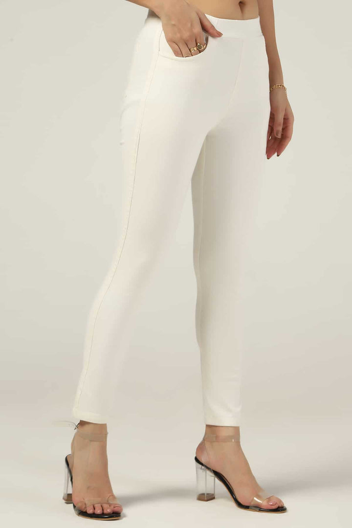 White Lycra Twill Slim Pants