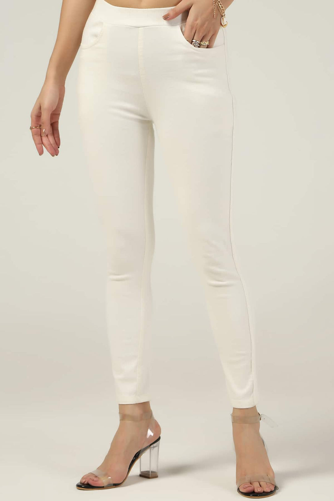 White Lycra Twill Slim Pants