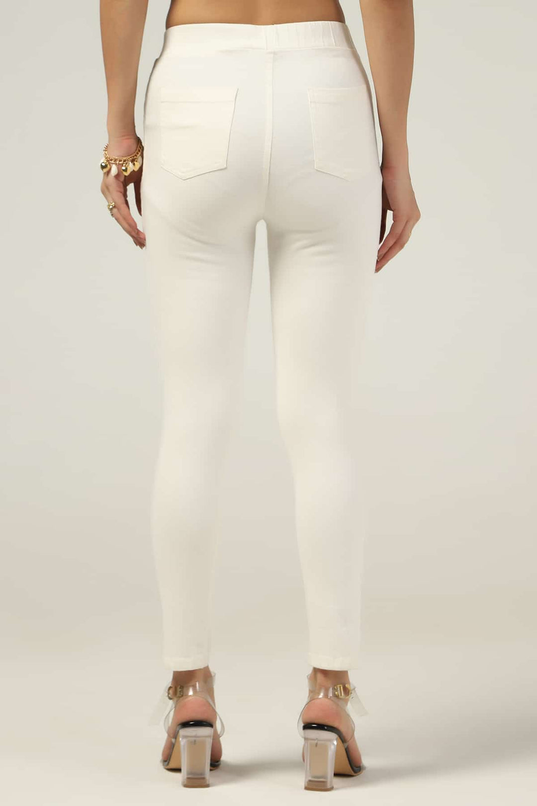 White Lycra Twill Slim Pants
