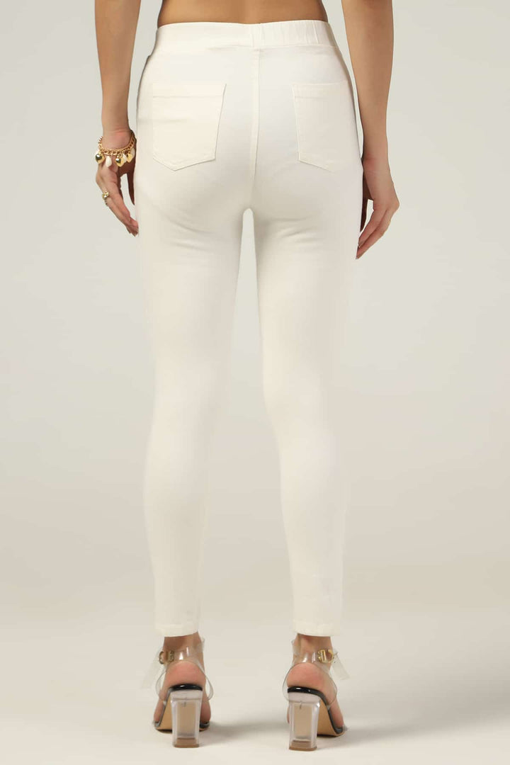White Lycra Twill Slim Pants