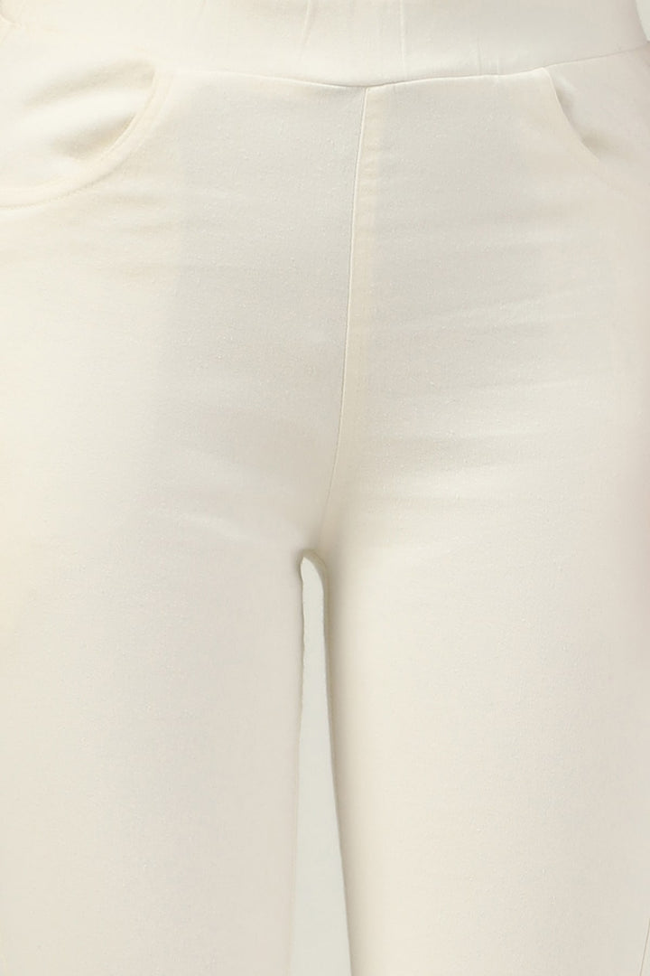 White Lycra Twill Slim Pants