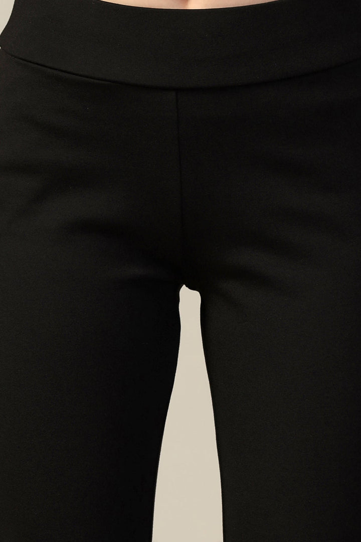 Black Solid Side Slit Pants
