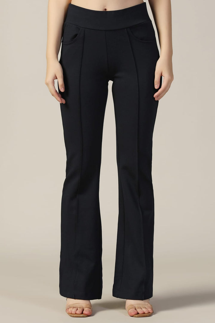 Blue Solid Flared Pants