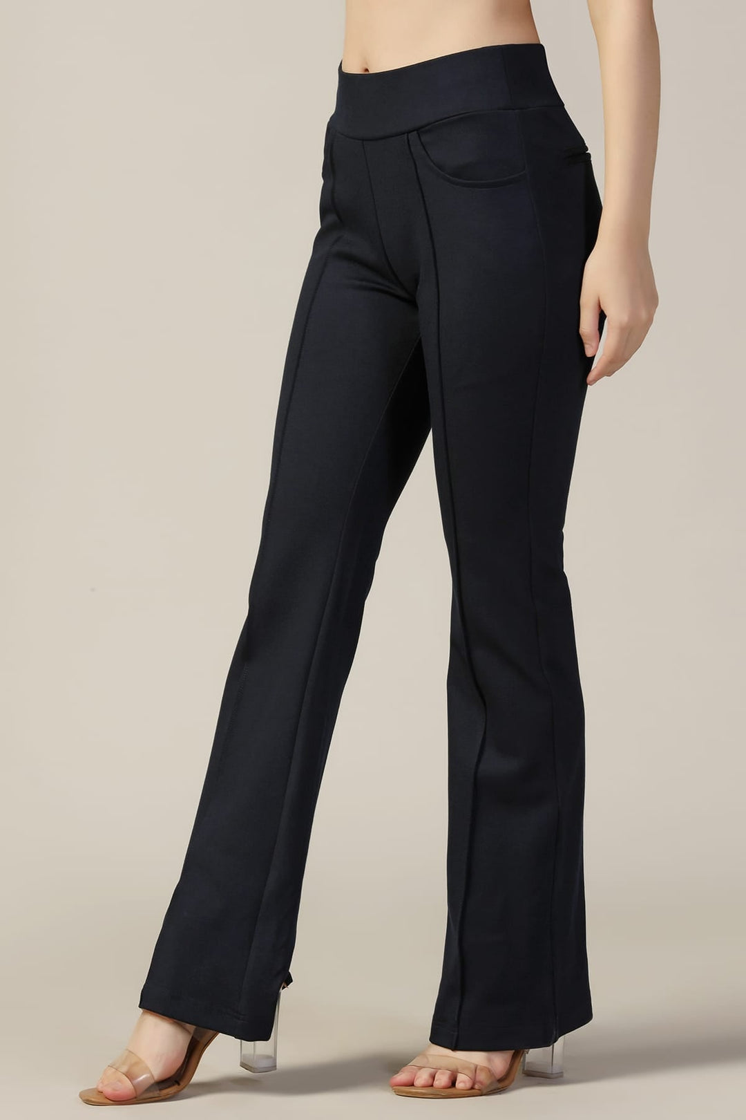 Blue Solid Flared Pants