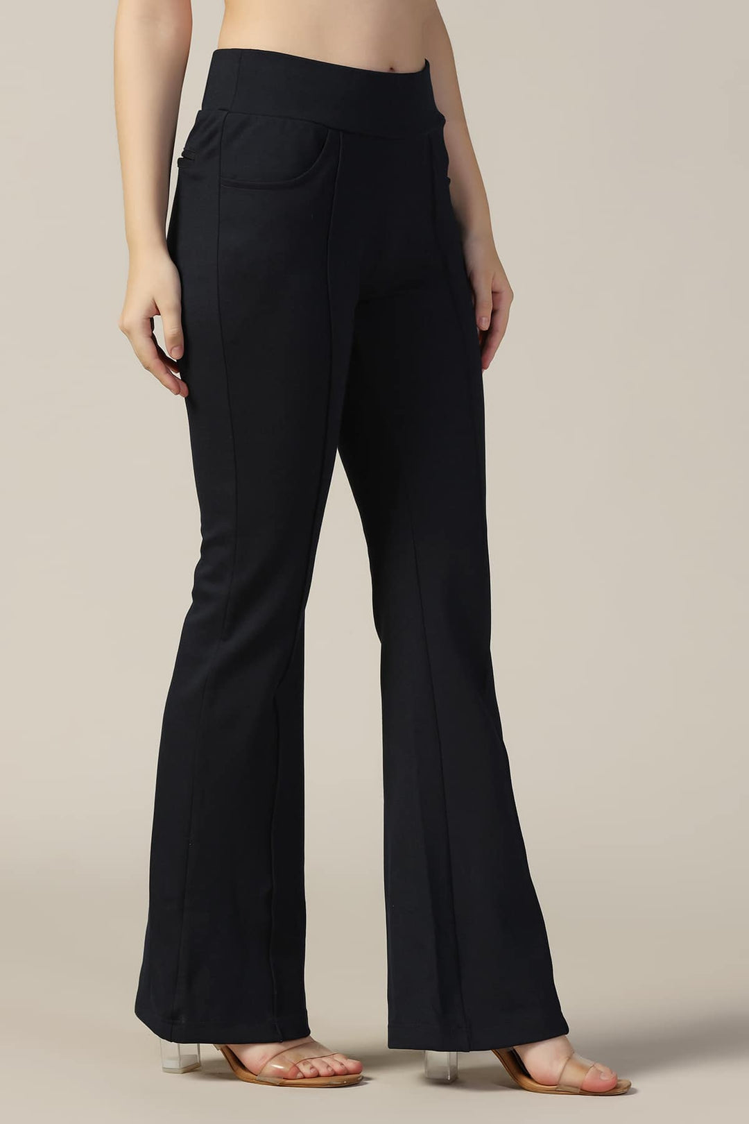 Blue Solid Flared Pants