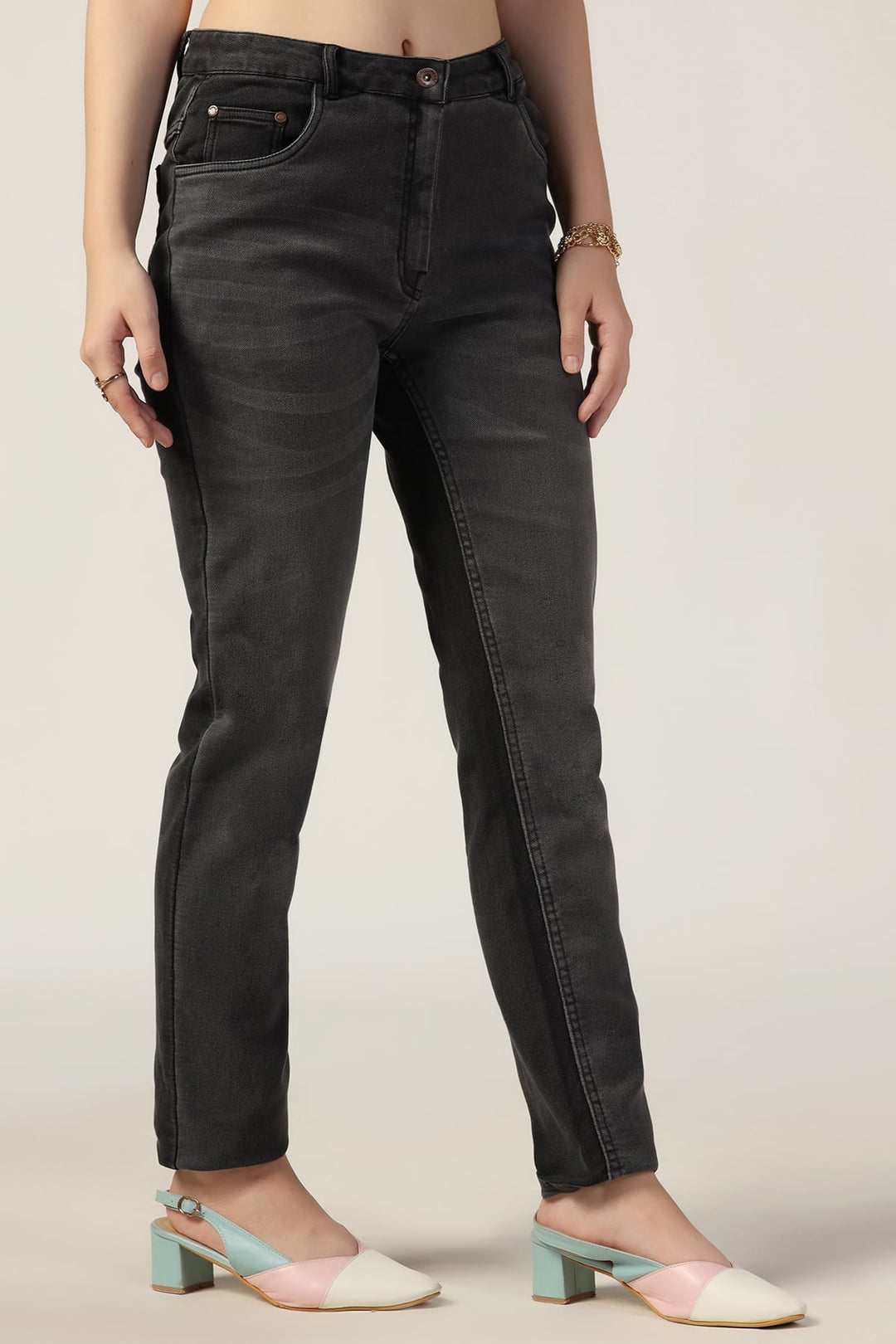 Black Solid Slim-Fit Denim