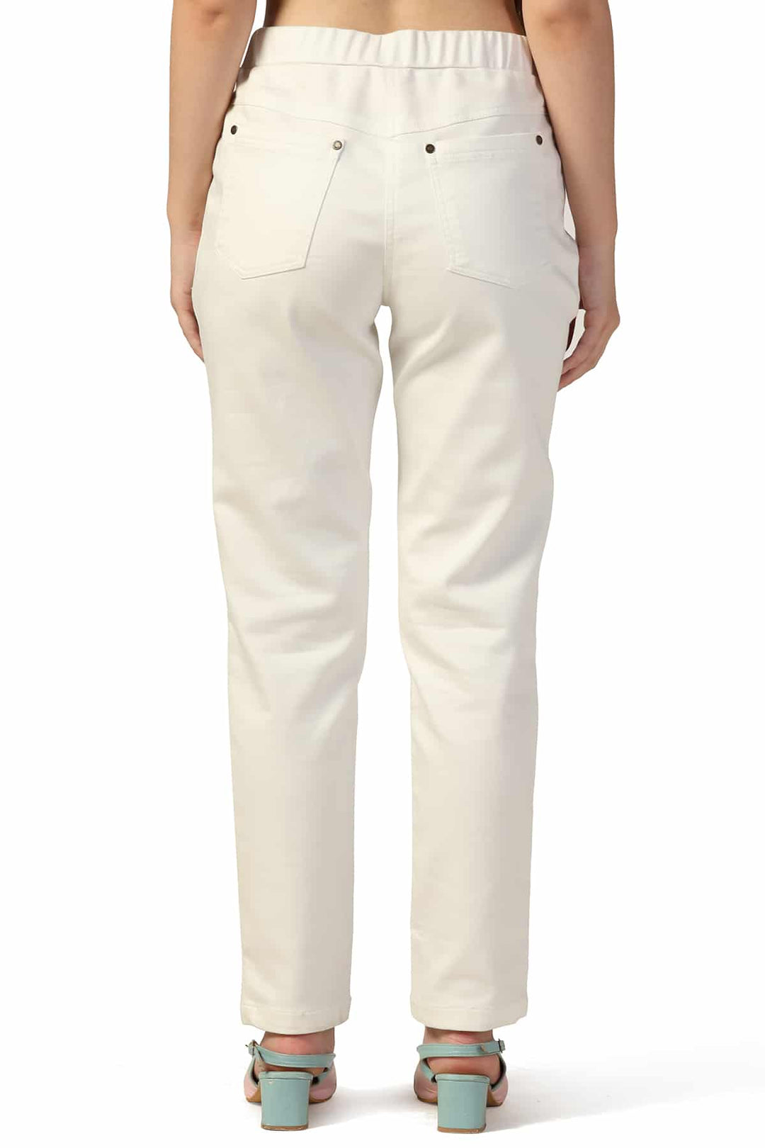 White Solid Twill Slim Pants