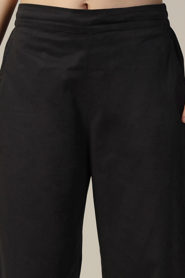 Black Solid Cotton Lycra Pants