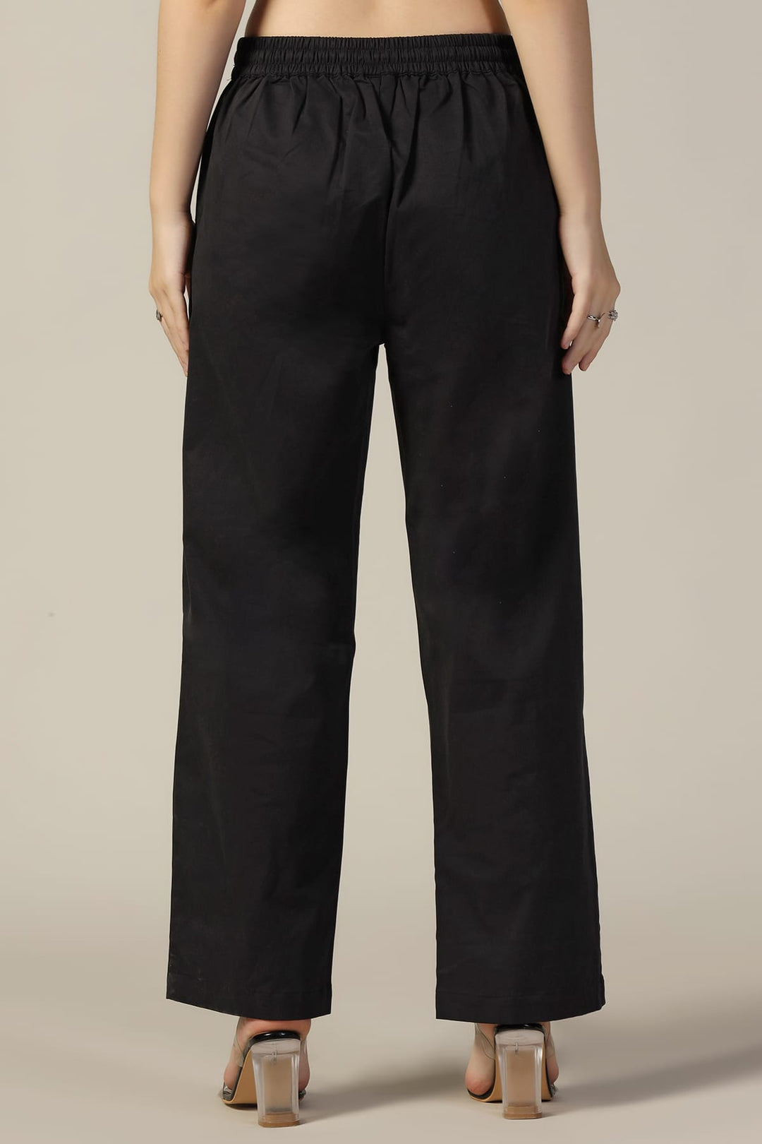 Black Solid Cotton Lycra Pants