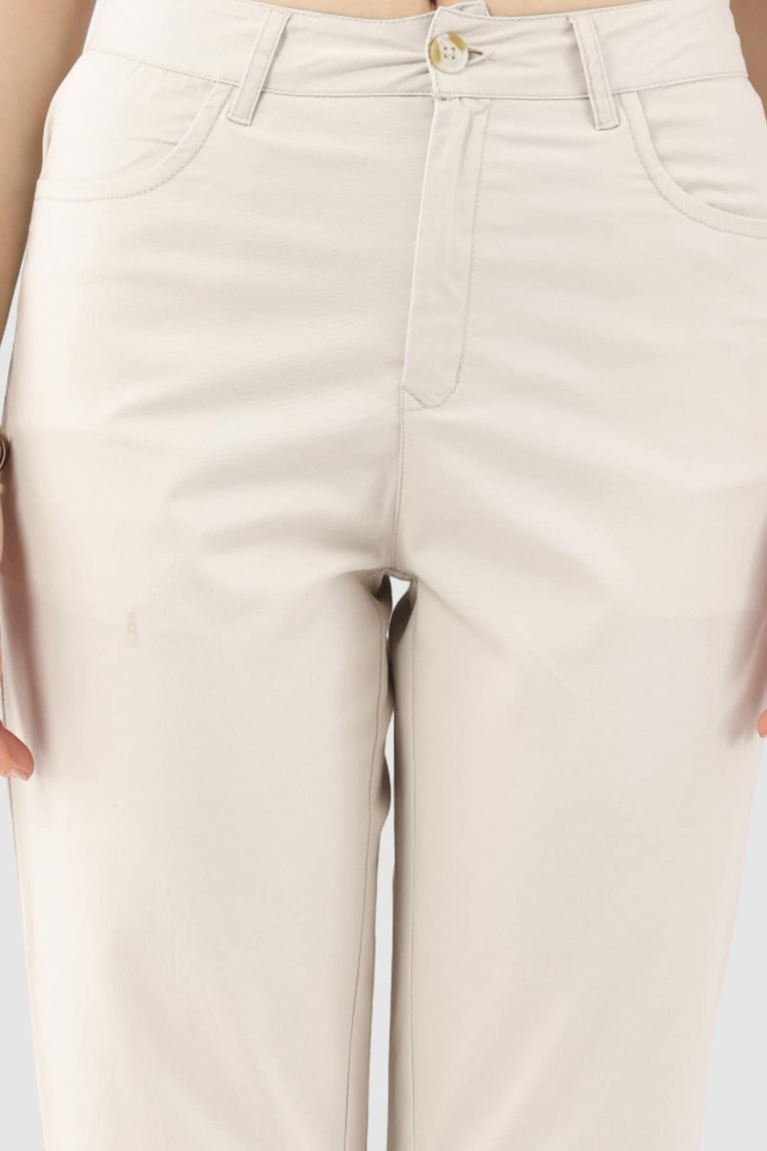 Beige Cotton Twill Lycra Pant