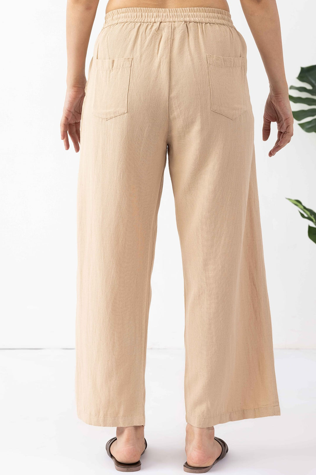 Beige Solid Linen Trouser with Regular Fit