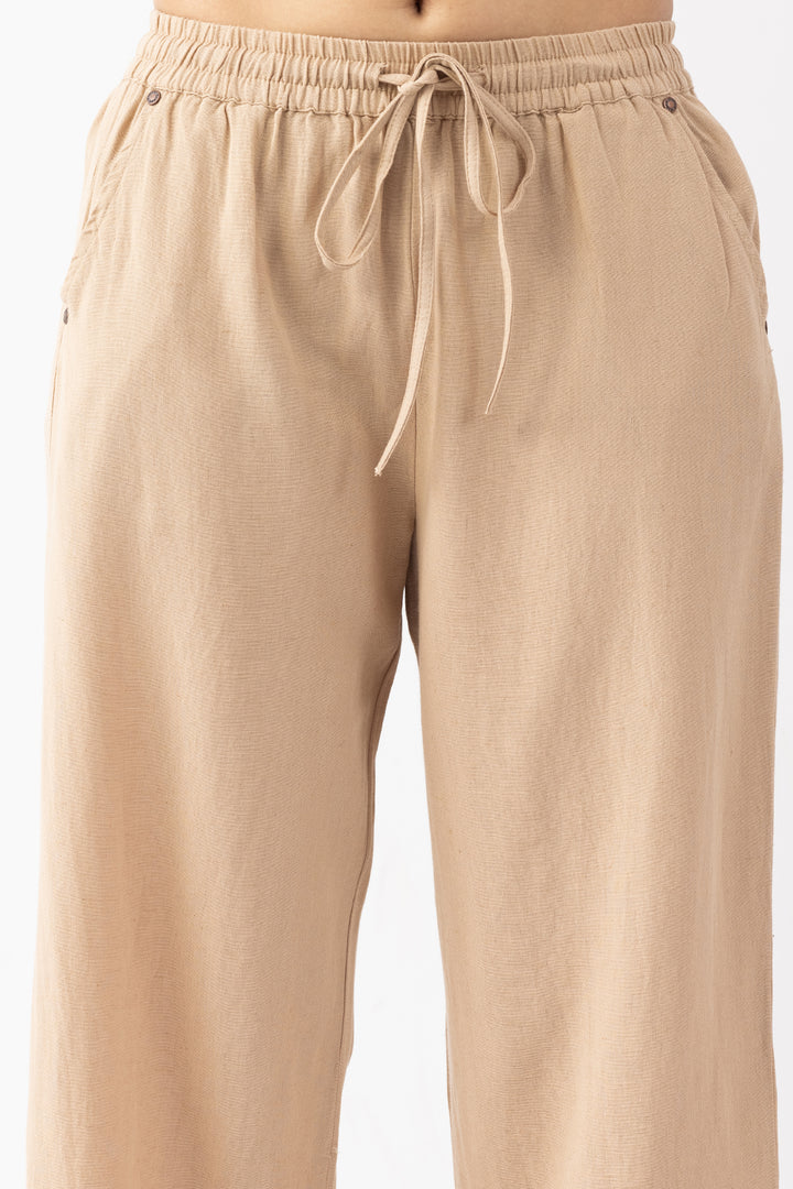 Beige Solid Linen Trouser with Regular Fit
