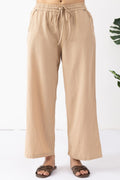 Beige Solid Linen Trouser with Regular Fit