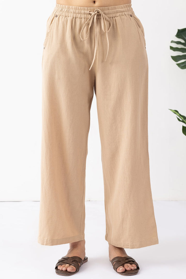 Beige Solid Linen Trouser with Regular Fit