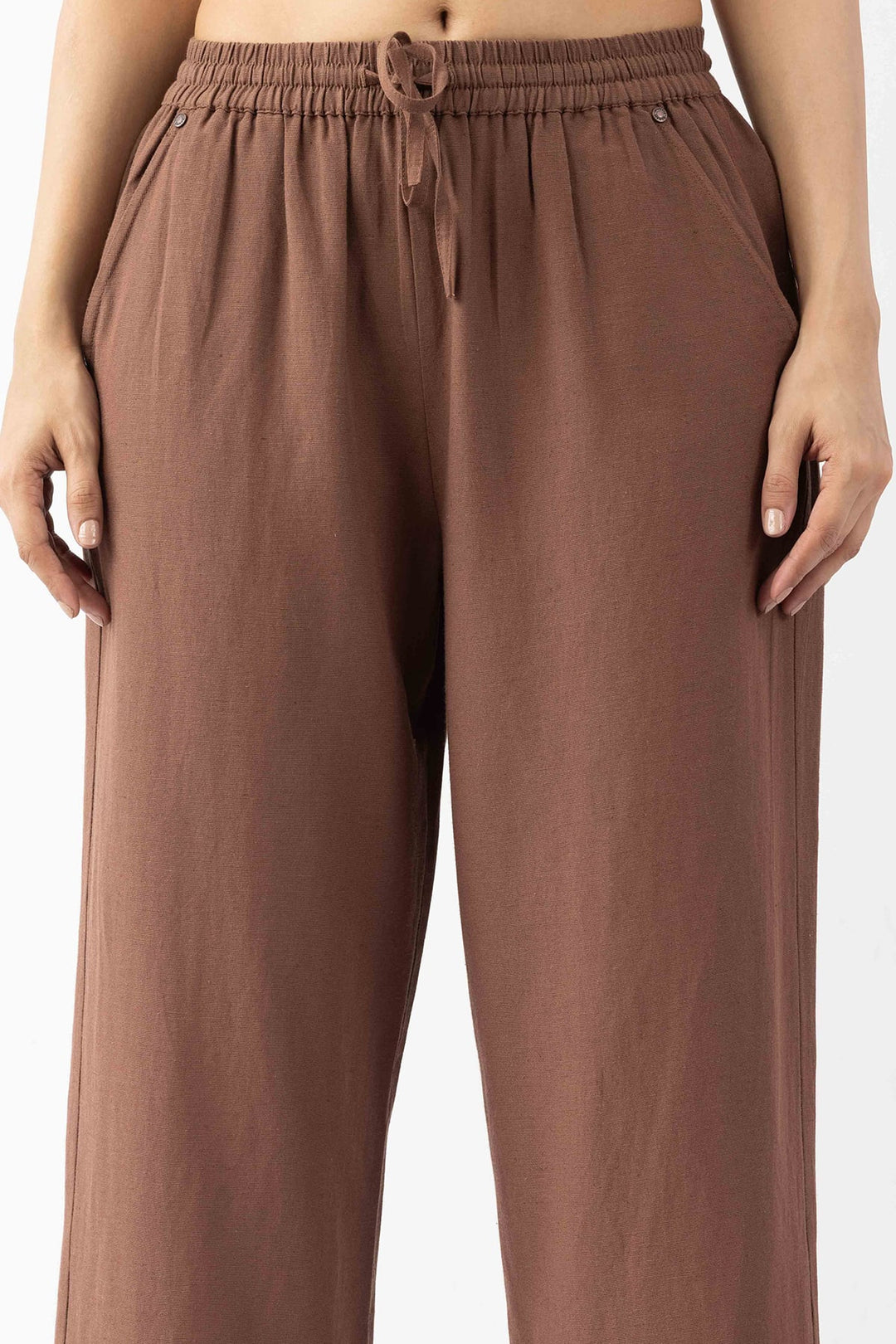 Brown Solid Linen Trouser with Regular Fit