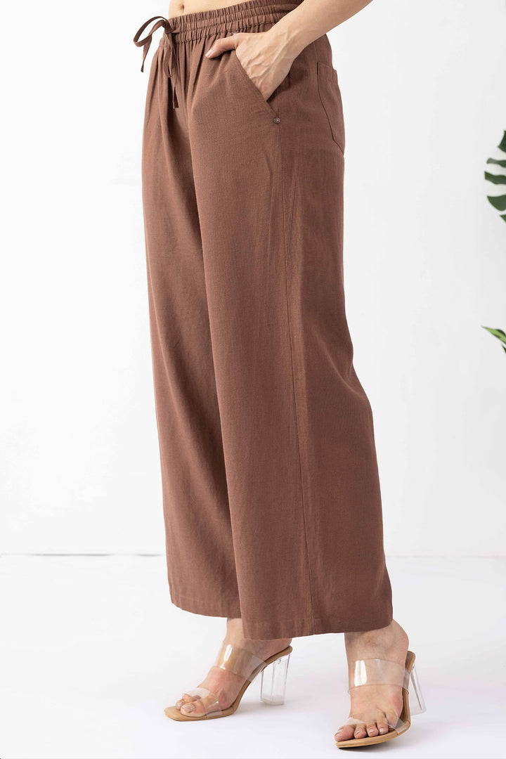 Brown Solid Linen Trouser with Regular Fit