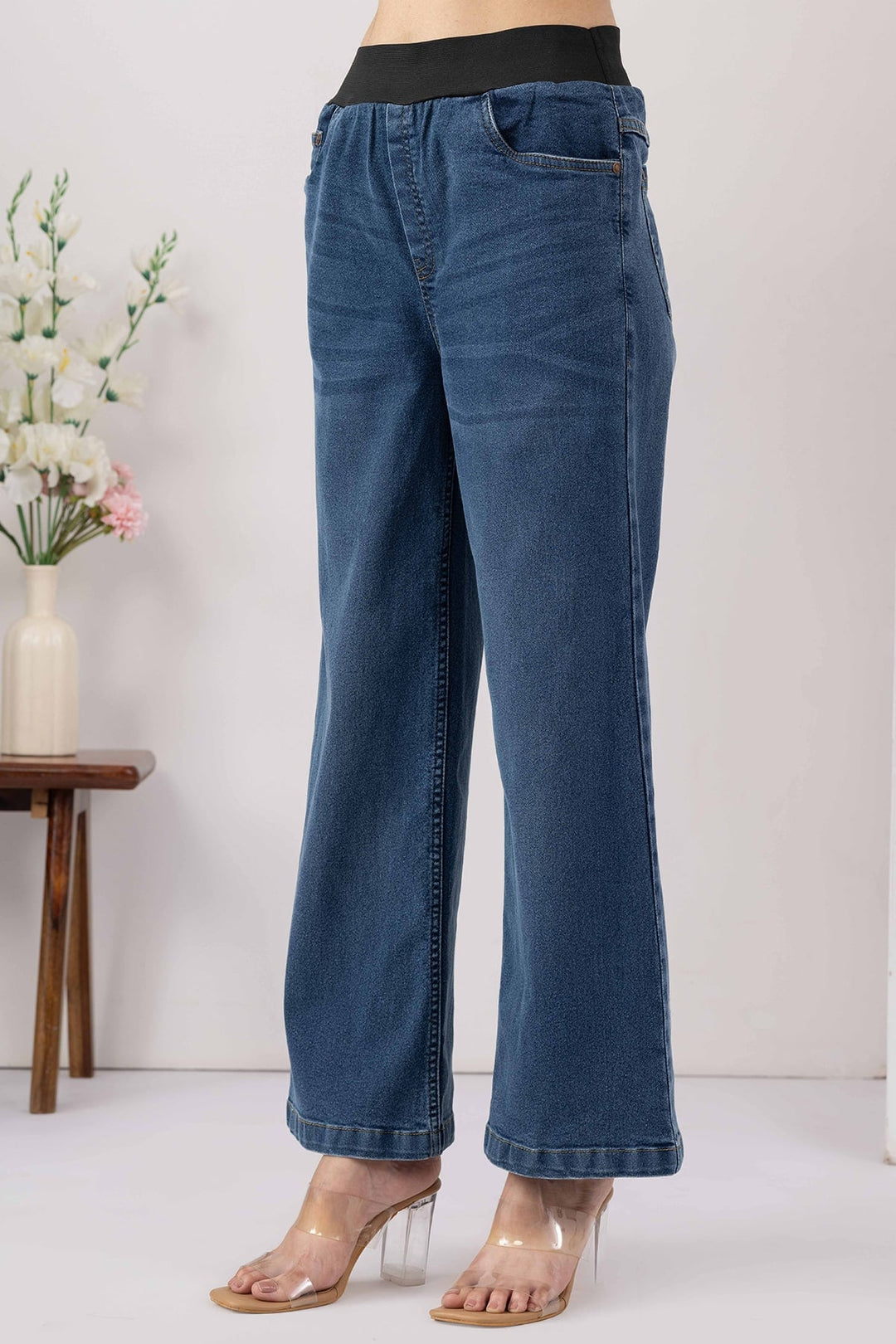 Wide Leg Blue Denim Jeans