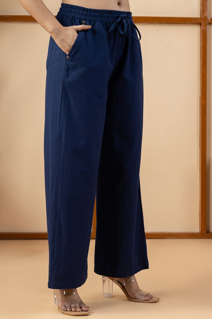 Navy Blue Cotton Linen Trouser with Regular Fit